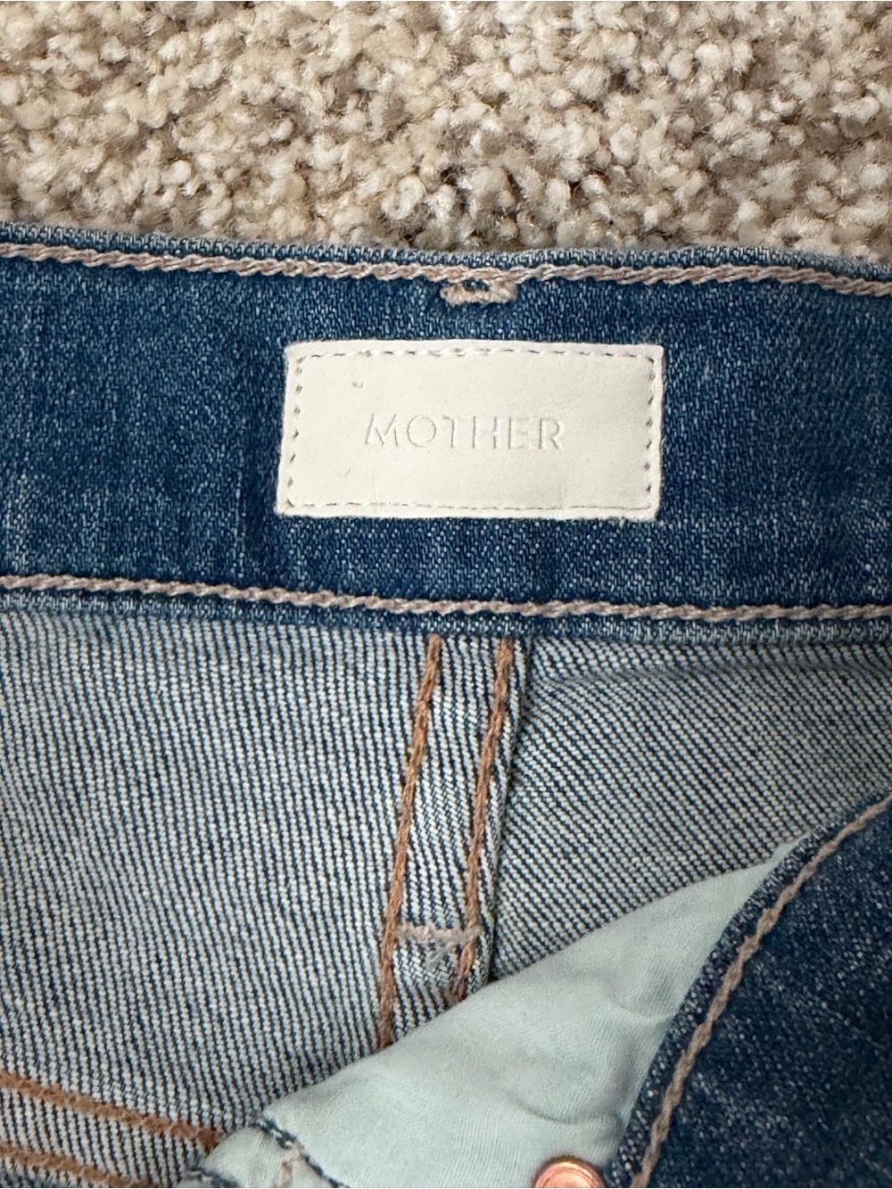 MOTHER Light Blue Denim Shorts with Frayed Waistband Detail - Picture 2 of 3